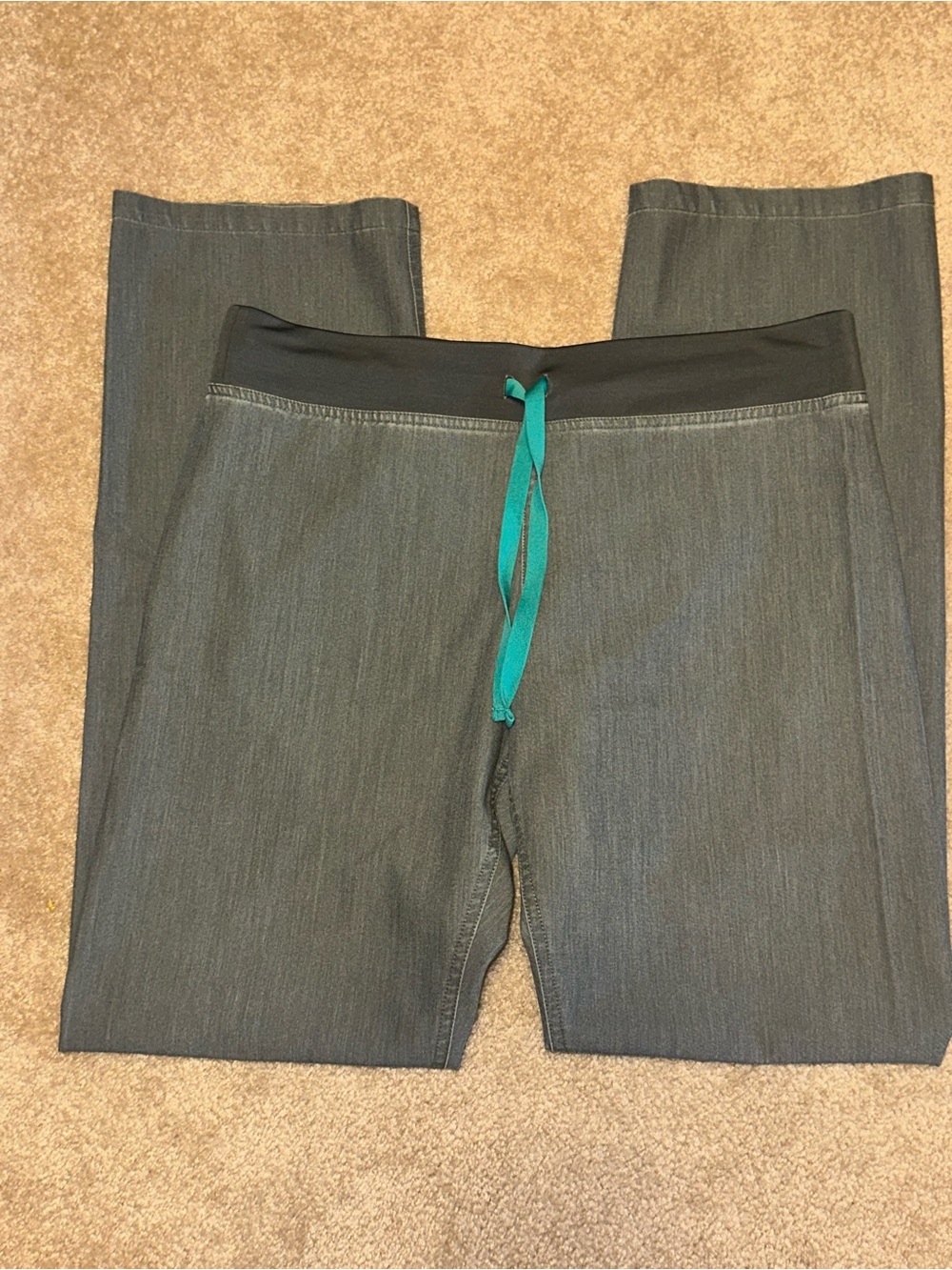 Figs Small Tall Gray Scrub Pant with Teal Drawstring